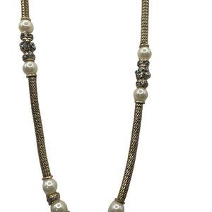 Nordstrom VCLM Mesh Tube Pearls Rhinestone cluster ball‎ Necklace, 36-38"